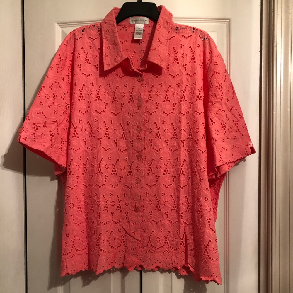 Drapers & Damon's Short Sleeve Eyelet Top 3X